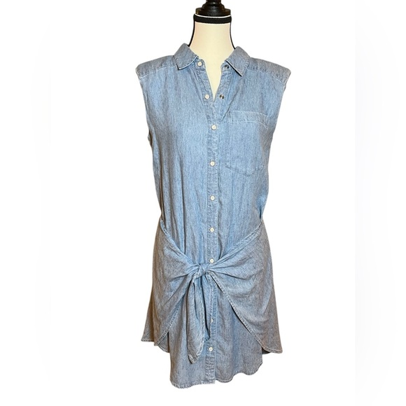 VERONICA BEARD Allison Lakeshore Chambray Front Tie Mini Dress Blue Size 2 NWT - Picture 3 of 12